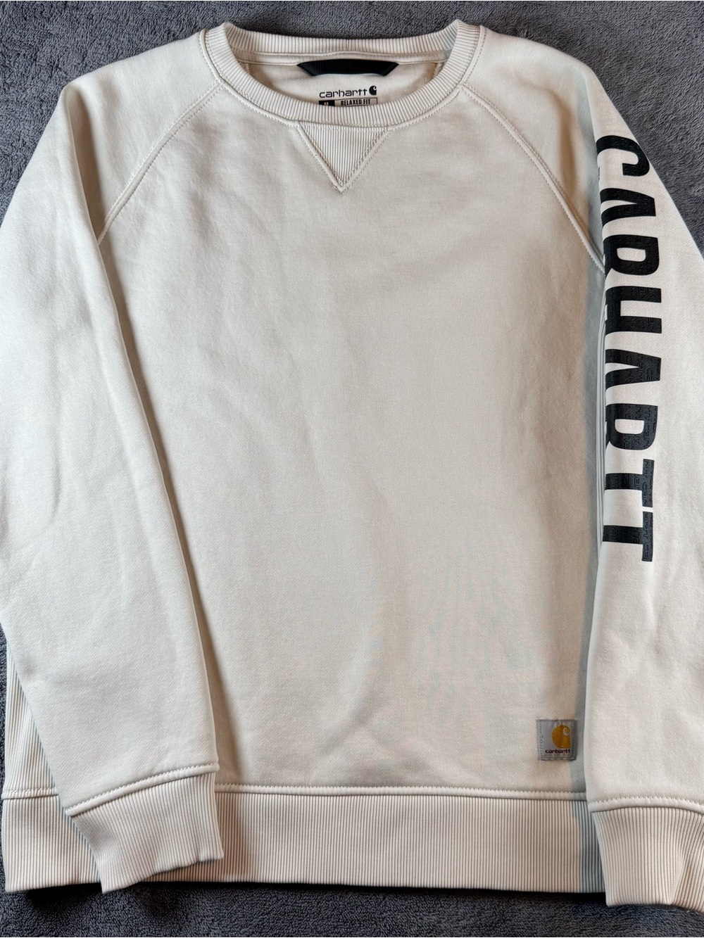 Carhartt Womens Cream Relaxed Fit Sleeve Logo Sweatshirt TS4410-W Medium 8-10